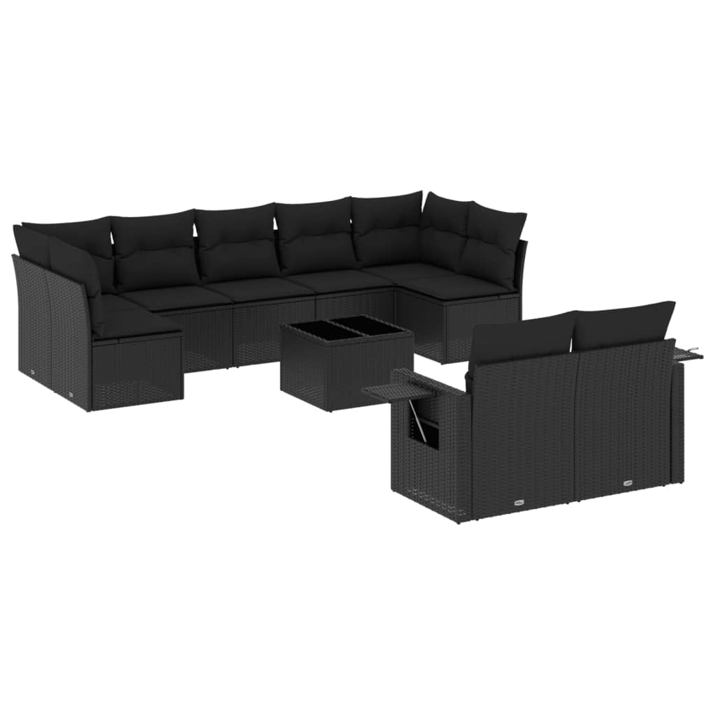 10 részes fekete polyrattan kerti ülőgarnitúra párnákkal (3220624)