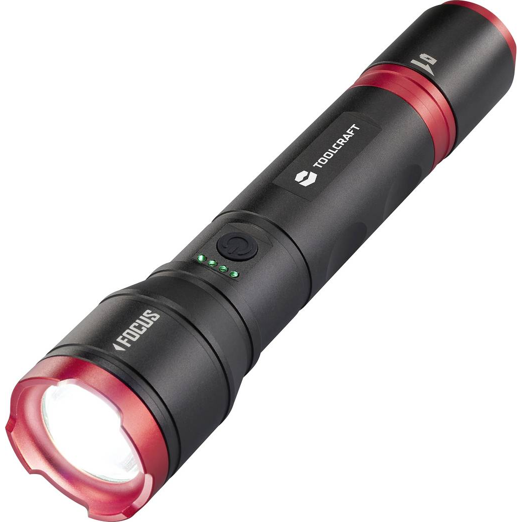 TOOLCRAFT Kézilámpa Li-ion akkuk, vagy elemes működés Állítható, Beállítható pontnagyság, Stroboszkóp üzemmóddal, USB csatlakozóval 1200 lm 6.5 óra 340 g (TO-9927678) (TO-9927678)