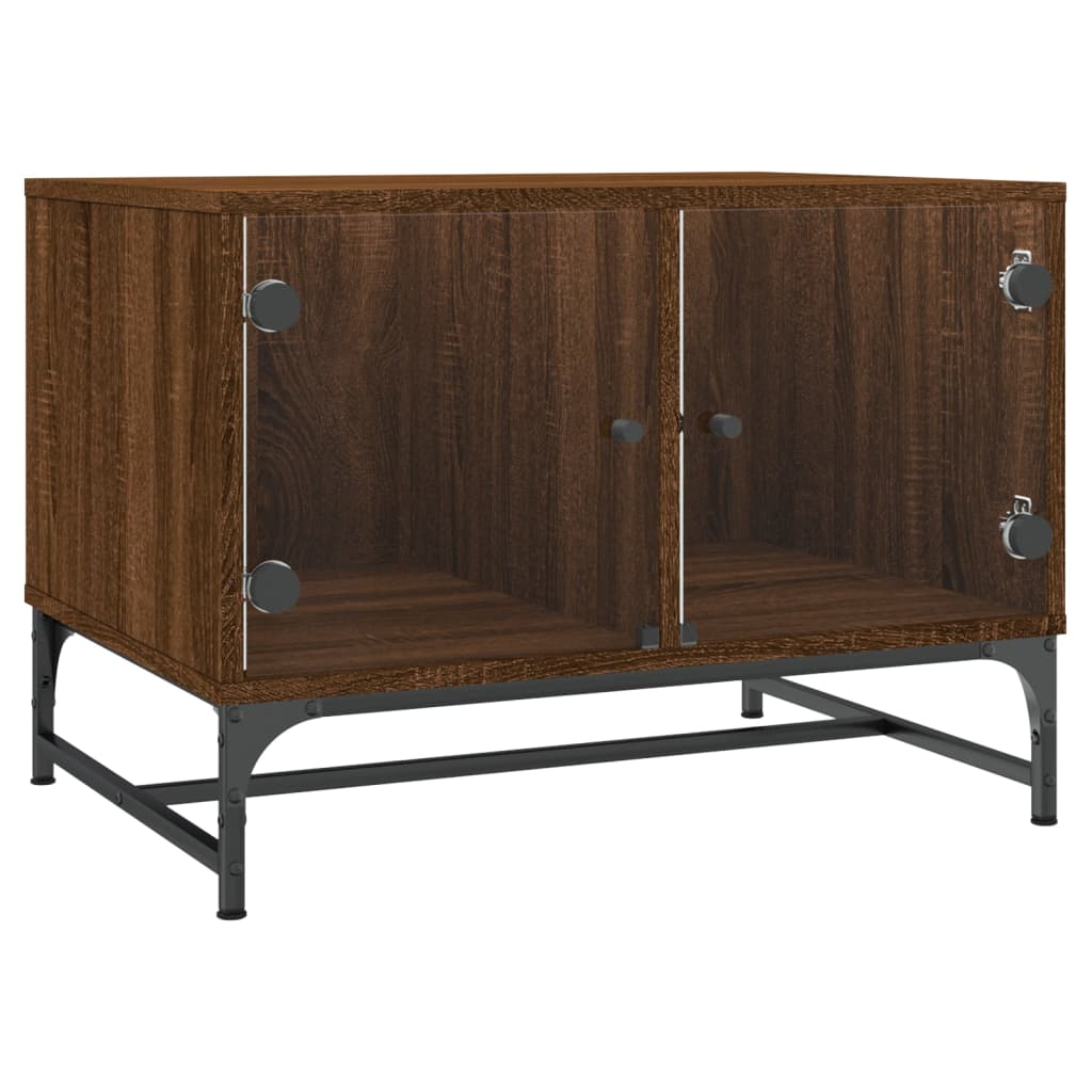 barna tölgyszínű dohányzóasztal üvegajtókkal 68,5 x 50 x 50 cm (836545)