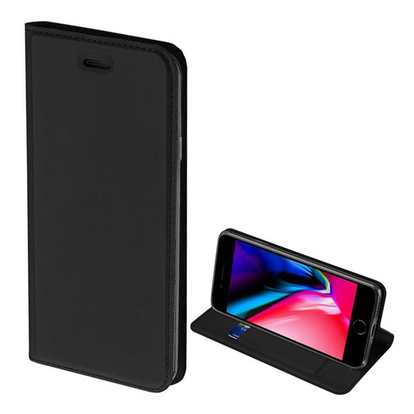 DUX DUCIS SKIN PRO tok álló, bőr hatású (FLIP, oldalra nyíló, bankkártya tartó, asztali tartó funkció) FEKETE [Apple iPhone SE 3 (2022)] (5996591070575)
