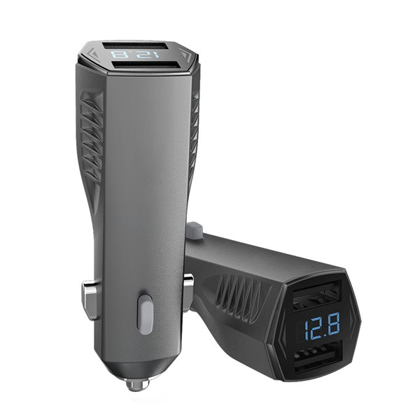 Autós töltő 2 USB aljzat (5V / 2400mA, LED kijelző) FEKETE (5996457690541)