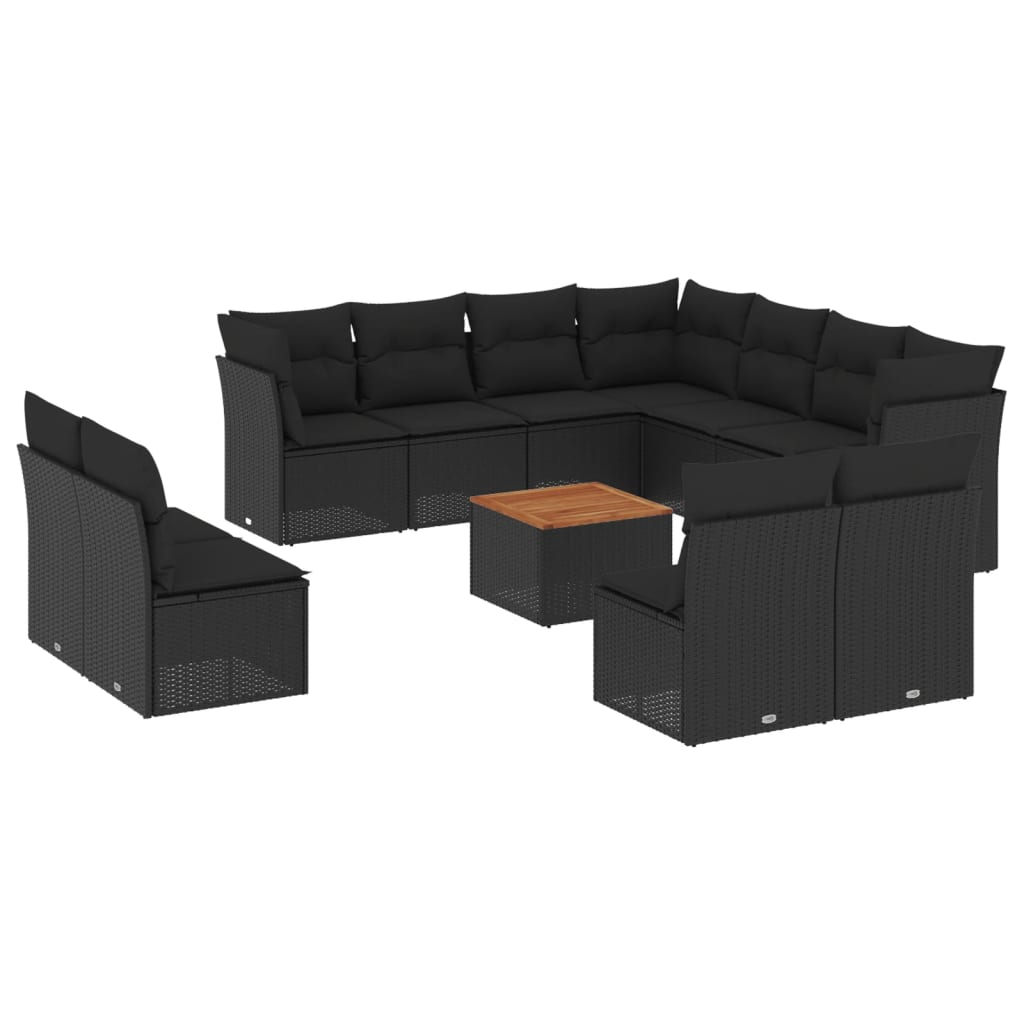 12 részes fekete polyrattan kerti ülőgarnitúra párnákkal (3223703)