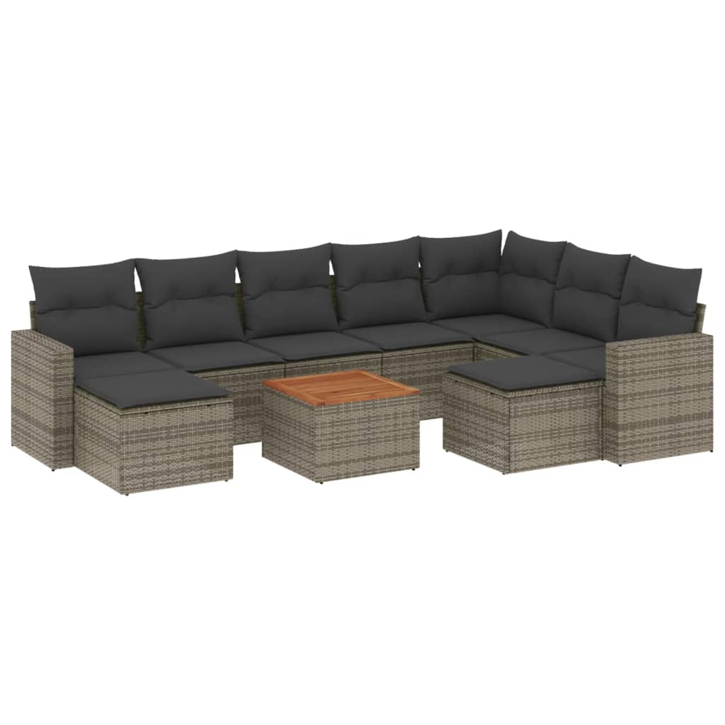 10 részes szürke polyrattan kerti ülőgarnitúra párnákkal (3256739)