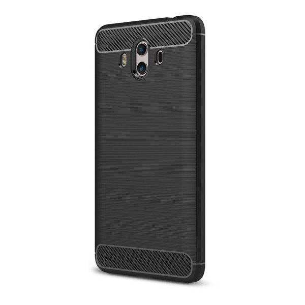 Szilikon telefonvédő (közepesen ütésálló, légpárnás sarok, szálcsiszolt, karbon minta) FEKETE [Huawei Mate 10] (5996457723454)