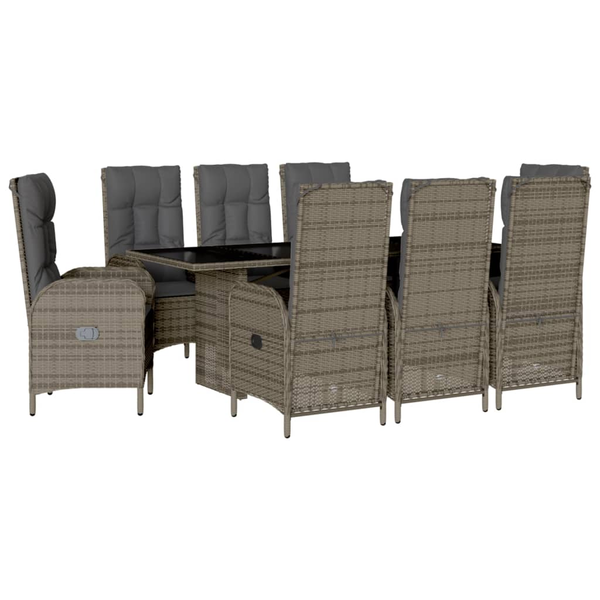 Set mobilier grădină cu perne, 9 piese, gri, poliratan