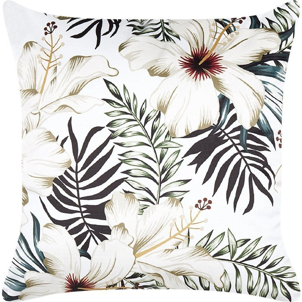 Cojín De Terciopelo Verde Blanco Crema 45 X 45 Cm Patrón De Hojas Boho Okra - Multicolor