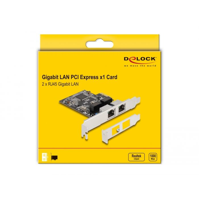 Delock PCI Express x1 kártya - 2 x RJ45 Gigabit LAN (88615) (del88615)