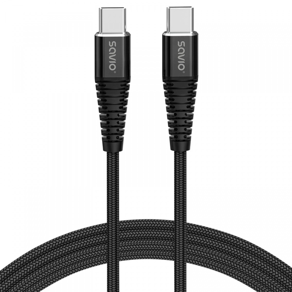 Savio CL-159 USB-C apa - USB-C apa Adat és töltő kábel - Fekete (1m)