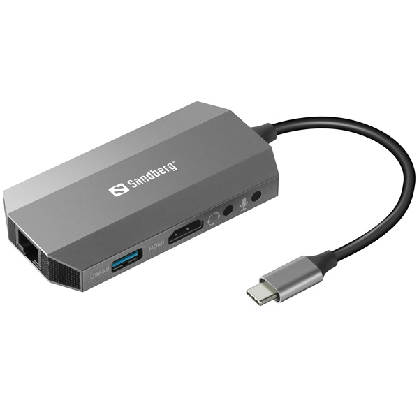 Sandberg 136-33 replicatore di porte e docking station per laptop Cablato USB 3.2 Gen 1 (3.1 Gen 1) Type-C Grigio
