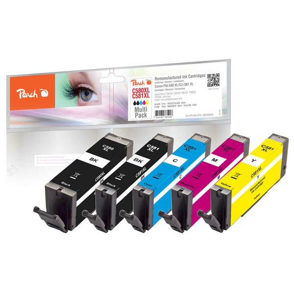 Peach PI100-378 blækpatron 5 stk Kompatibel Højt (XL) udbytte Sort, Blå, Magenta, Gul