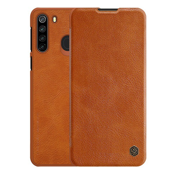 NILLKIN QIN tok álló, bőr hatású (FLIP, oldalra nyíló, bankkártya tartó) BARNA [Samsung Galaxy A21 (SM-A210F)] (5996457986484)