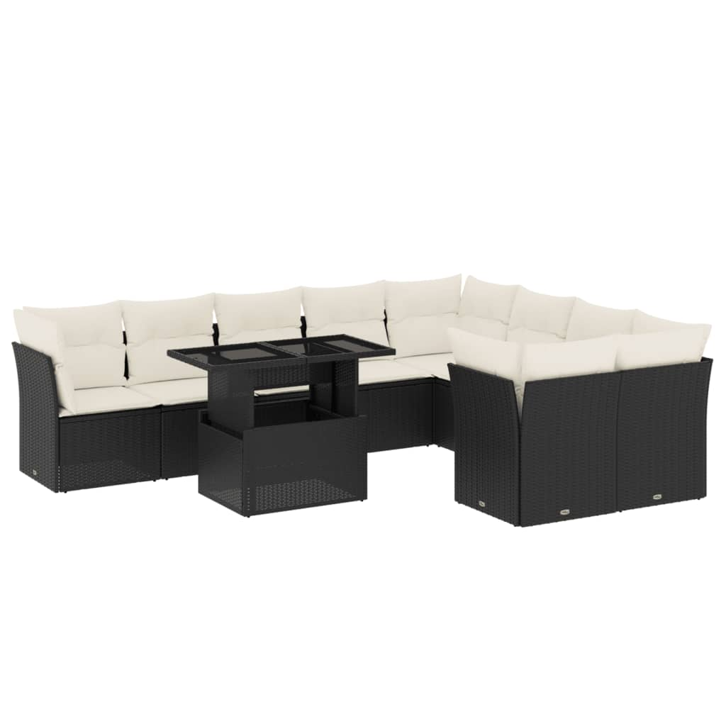 10 részes fekete polyrattan kerti ülőgarnitúra párnákkal (3266836)