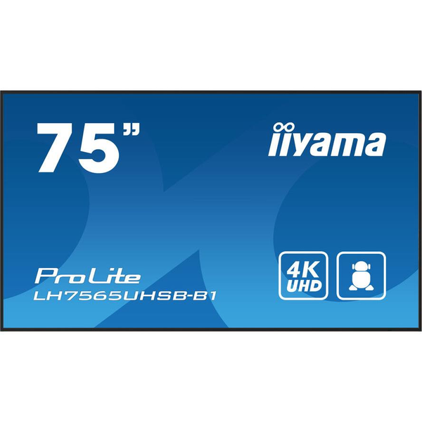 iiyama LH7565UHSB-B1 дисплей за сигнализация Дизайн за киоск 189,2 см (74.5") LED Wi-Fi 800 cd/m² 4K Ultra HD Черен Вграден процесор Android 11 24/7