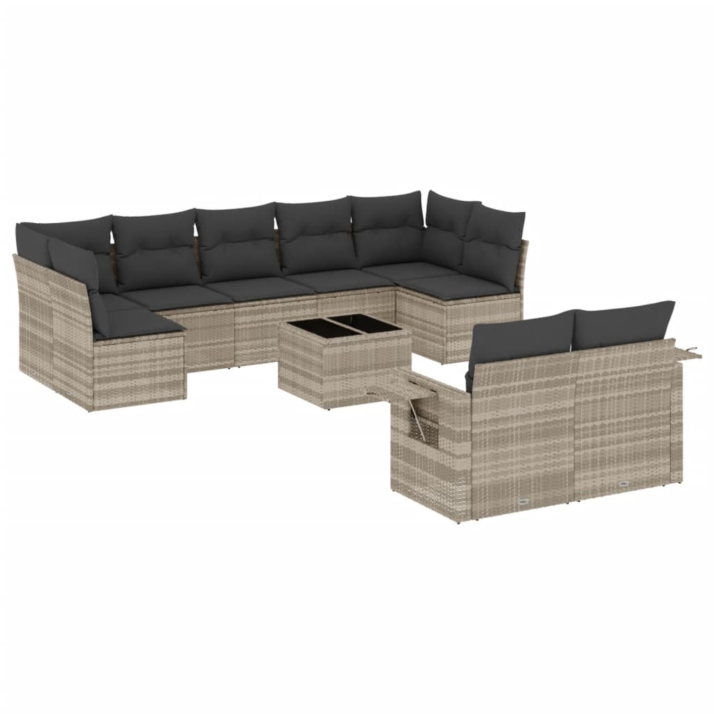 10 részes világosszürke polyrattan kerti ülőgarnitúra párnákkal (3220631)
