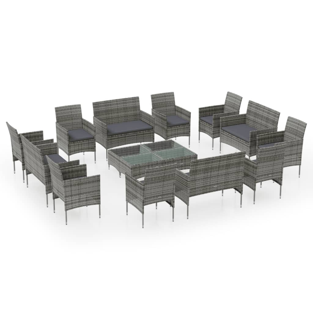 16 részes szürke polyrattan kerti ülőgarnitúra párnákkal (3095960)