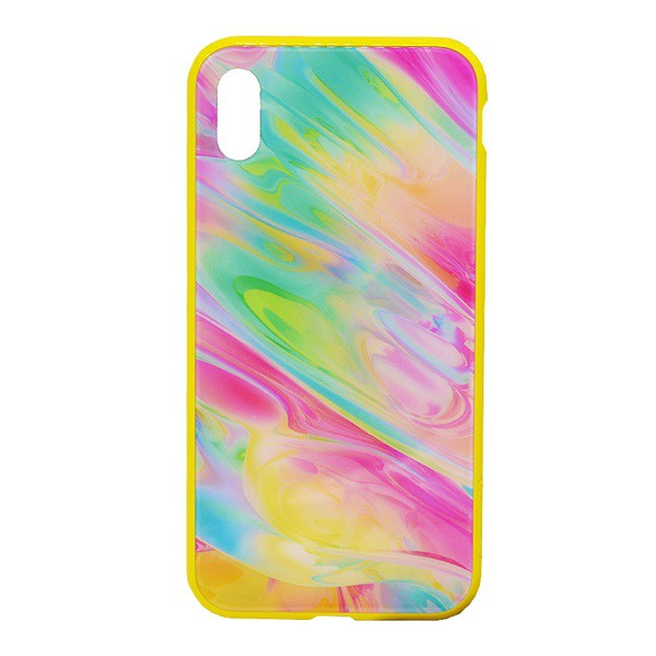 NILLKIN OMBRE telefonvédő szilikon keret (BUMPER, közepesen ütésálló, edzett üveg hátlap, színes) SÁRGA [Apple iPhone XS Max 6.5]