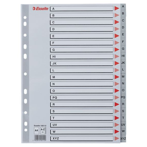 Esselte A-Z felirattal rendelkező műanyag regiszter A4 (100112) (esselte100112)