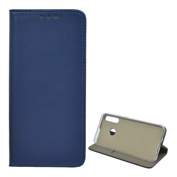 Tok álló, bőr hatású (FLIP, oldalra nyíló, asztali tartó funkció) SÖTÉTKÉK [Huawei P40 Lite E / Y7p] (5996457974627)