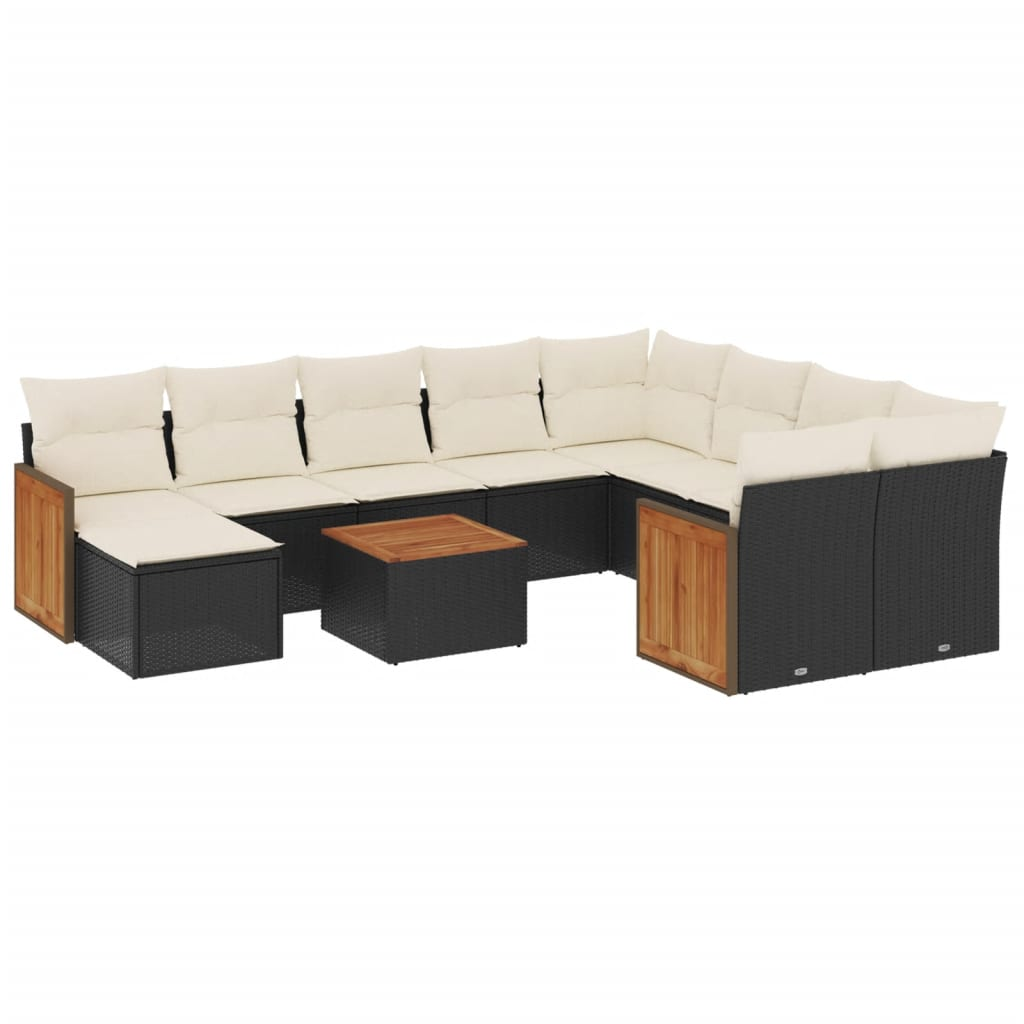 11 részes fekete polyrattan kerti ülőgarnitúra párnákkal (3228240)