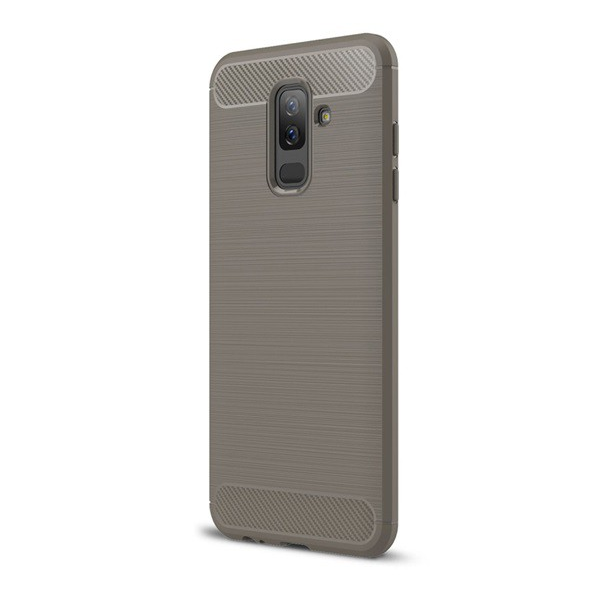Szilikon telefonvédő (közepesen ütésálló, légpárnás sarok, szálcsiszolt, karbon minta) SZÜRKE [Samsung Galaxy A6+ (2018) SM-A605F] (5996457769209)