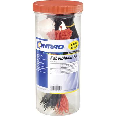 Kábelkötegelő készlet 100 x 2,5 mm, fekete, piros, natúr, 1000 db, Tru Components 28530c208 (544991)