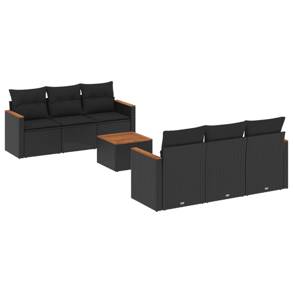 Set canapele de grădină cu perne, 7 piese, negru, poliratan