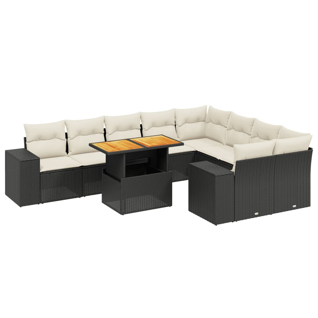 10 részes fekete polyrattan kerti ülőgarnitúra párnákkal (3272792)