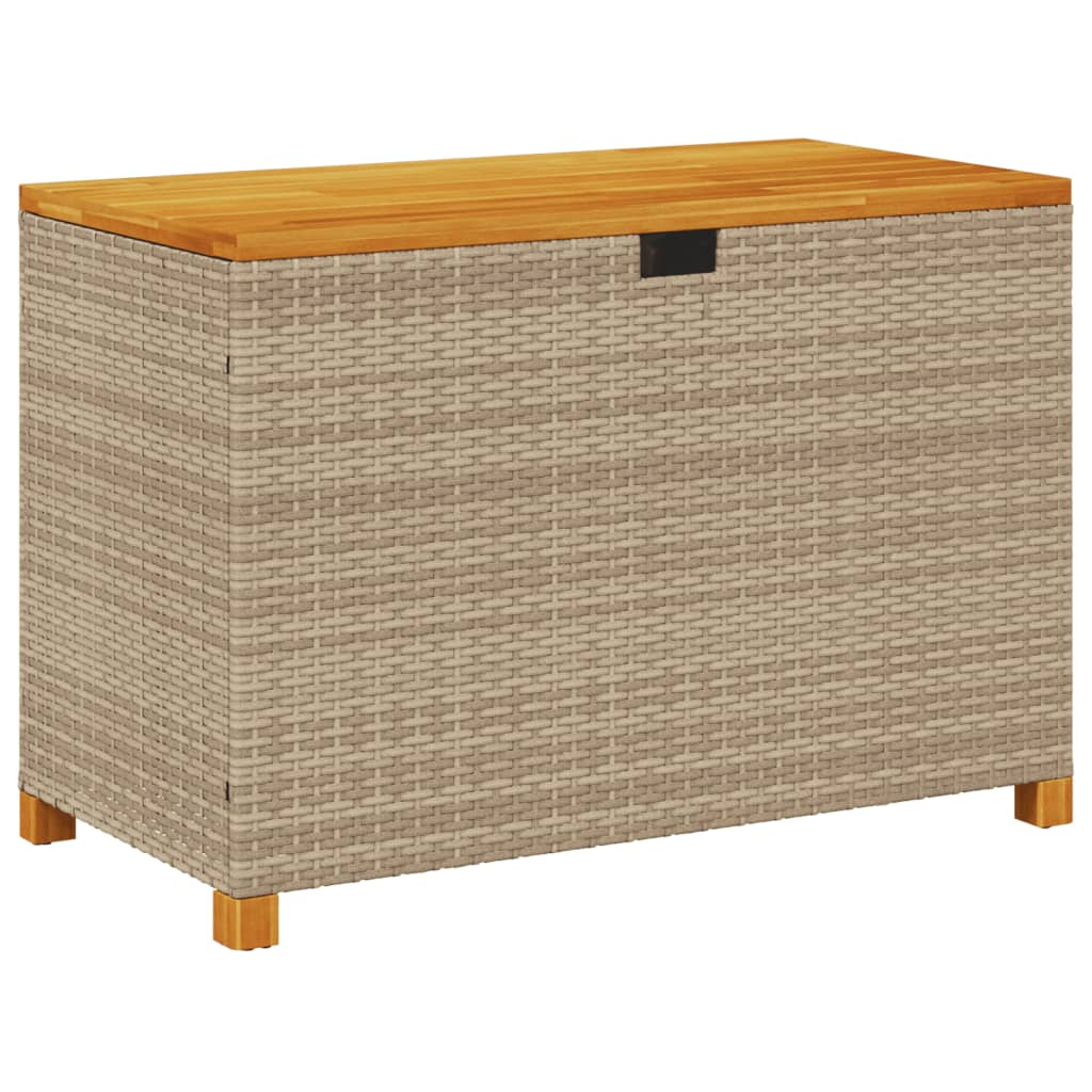 bézs polyrattan és akácfa kerti tárolóláda 110 x 55 x 63 cm (366287)