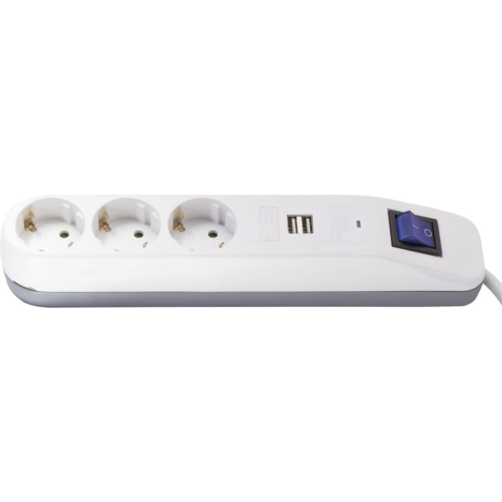 REV 0014348100 Elosztó kapcsolóval 3 részes Fehér, Szürke Védőérintkezős 1,4m (r0014348100)