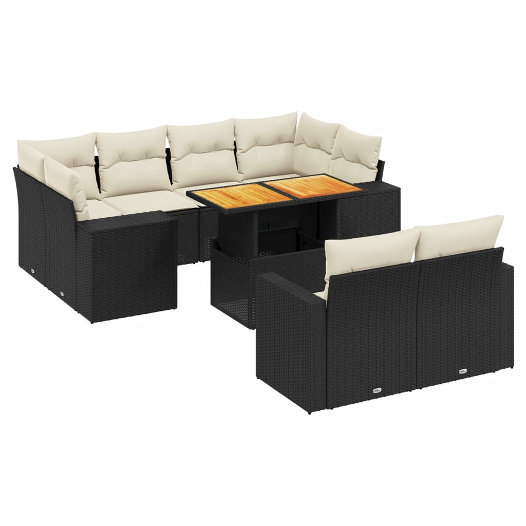 11 részes fekete polyrattan kerti ülőgarnitúra párnákkal (3274589)