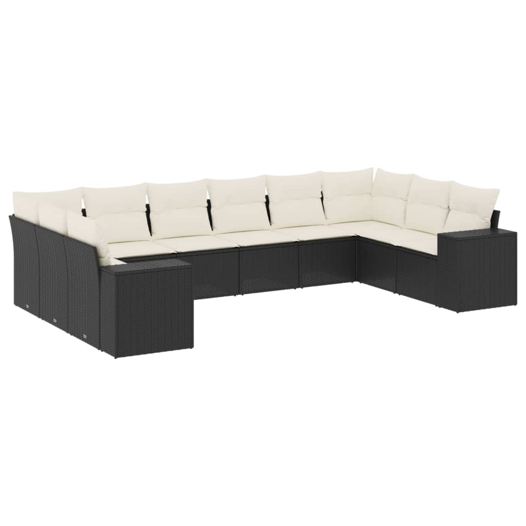 10 részes fekete polyrattan kerti ülőgarnitúra párnákkal (3255403)
