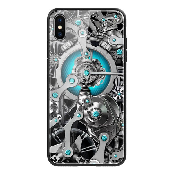 Cadru din silicon de protectie pentru telefon NILLKIN SPACETIME (BUMPER, rezistenta medie la impact, spate din sticla calita, model roata) NEGRU [Apple iPhone XS Max 6.5] (5996457799978)