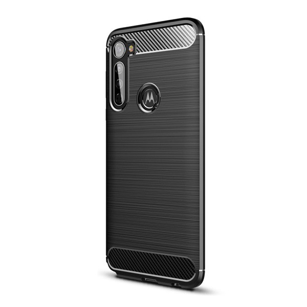 Szilikon telefonvédő (közepesen ütésálló, légpárnás sarok, szálcsiszolt, karbon minta) FEKETE [Motorola Moto G Pro (XT2043)] (5996591019536)