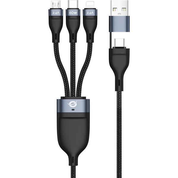 Conceptronic ETTA05B15 cabo USB USB 2.0 1,5 m USB C USB C/Micro-USB B/Lightning Preto