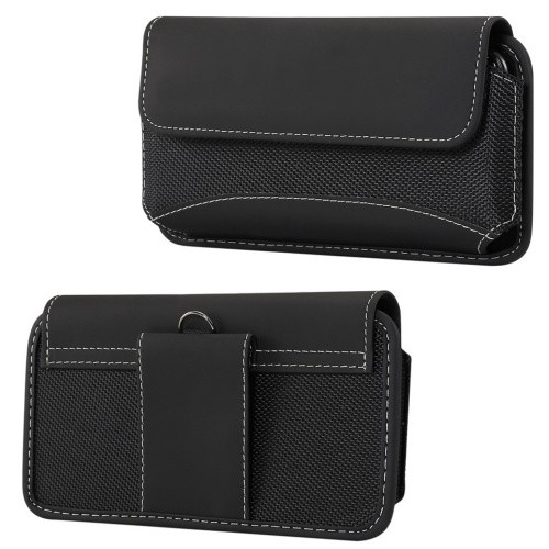 Univerzális tok, fekvő, textil, bőr bevonat, övre fűzhető, tépőzáras, 6.4" - 6.9", fekete (RS86666)