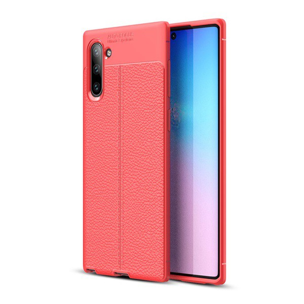 Szilikon telefonvédő (közepesen ütésálló, bőr hatású, varrás minta) PIROS [Samsung Galaxy Note 10 (SM-N970F)] (5996457901470)