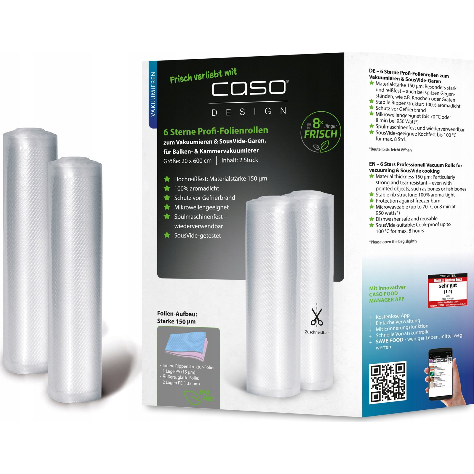 Caso 4038437012477 6 Stars Vákuum csomagoló fólia 2 tekercs (6 m/tekercs) (4038437012477)