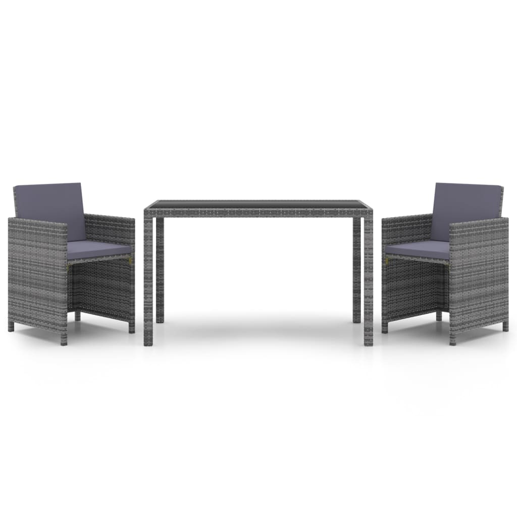 3 részes szürke polyrattan kerti étkezőgarnitúra párnákkal (3095490)