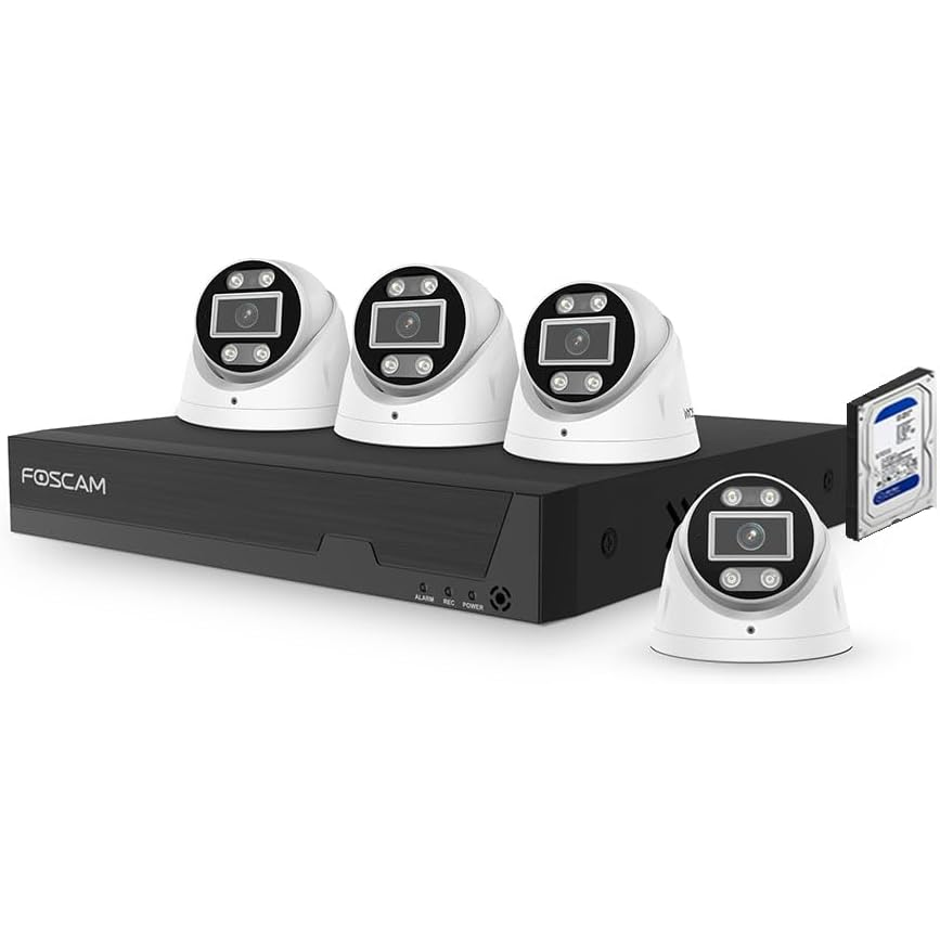 Foscam FN9108E-T4-2T PoE Kamera Rendszer készlet - Fehér (1x bázis / 4x Turret kamera) (FN9108E-T4-2T)
