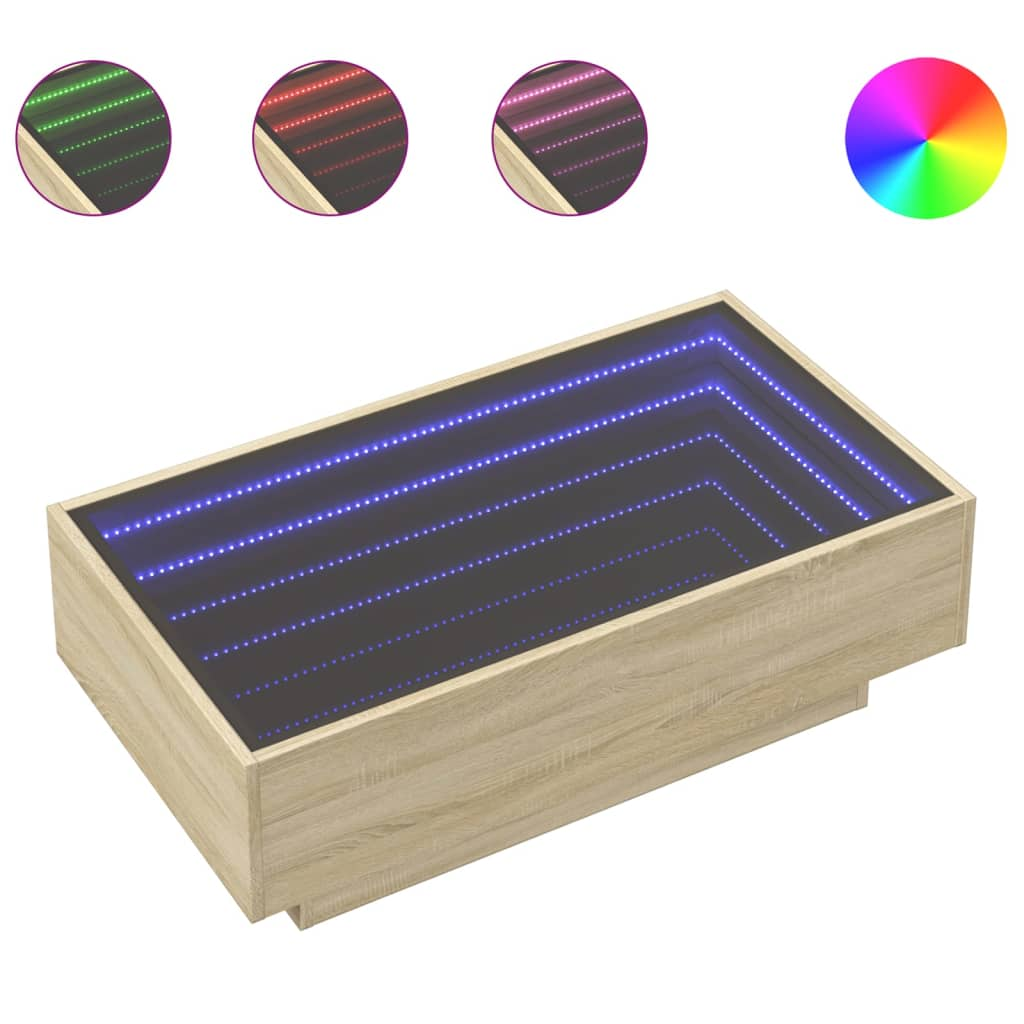 sonoma tölgy szerelt fa dohányzóasztal LED-del 90 x 50 x 30 cm (847520)