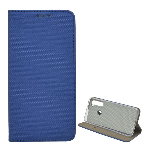 Tok álló, bőr hatású (FLIP, oldalra nyíló, asztali tartó funkció, rombusz minta) SÖTÉTKÉK [Xiaomi Redmi Note 8T] (5996457922499)