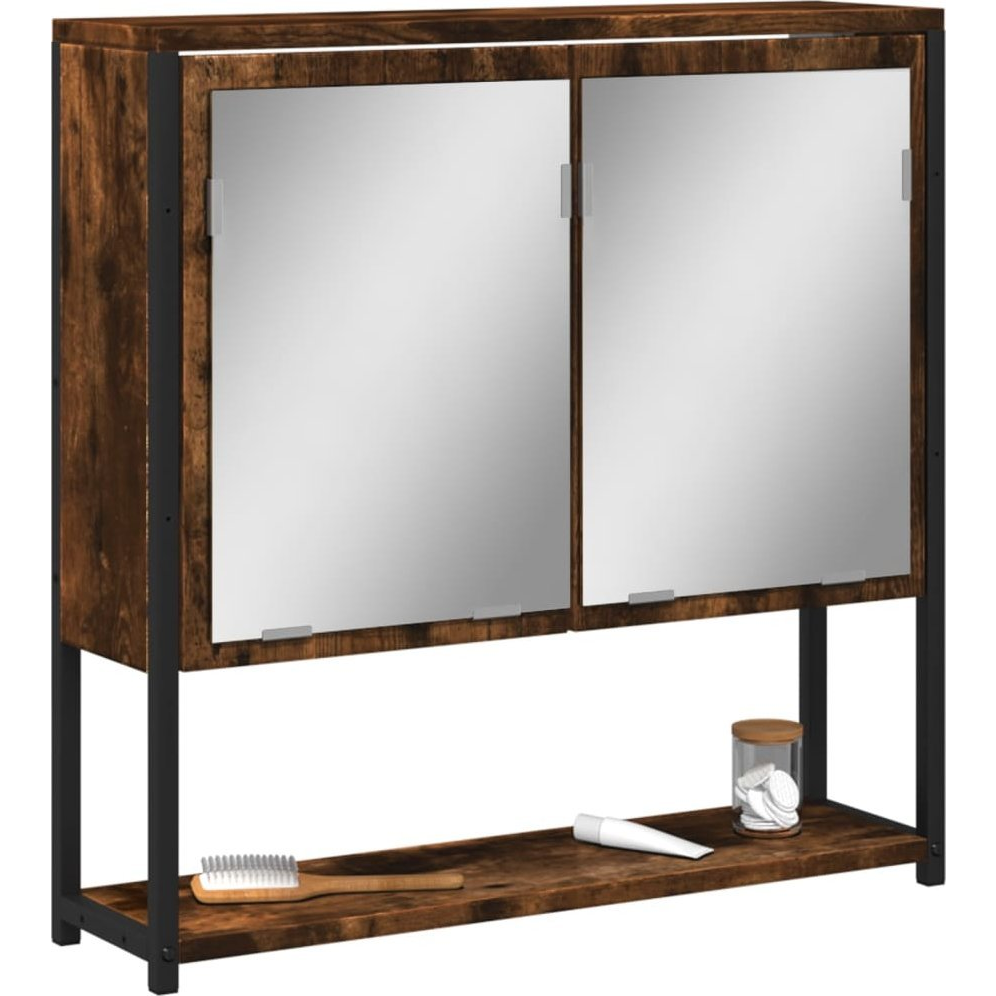 füstölt tölgy szerelt fa tükrös fürdőszobaszekrény 60x16x60 cm (842423)