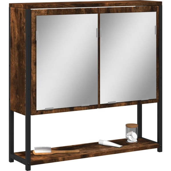 füstölt tölgy szerelt fa tükrös fürdőszobaszekrény 60x16x60 cm