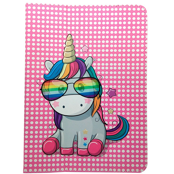 Универсален калъф за таблет, калъф за папки, 9-10 инча, стойка, шарка на дъговия еднорог, цветен (86621)