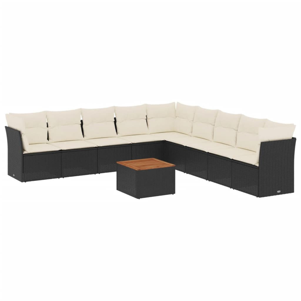 10 részes fekete polyrattan kerti ülőgarnitúra párnákkal (3256021)