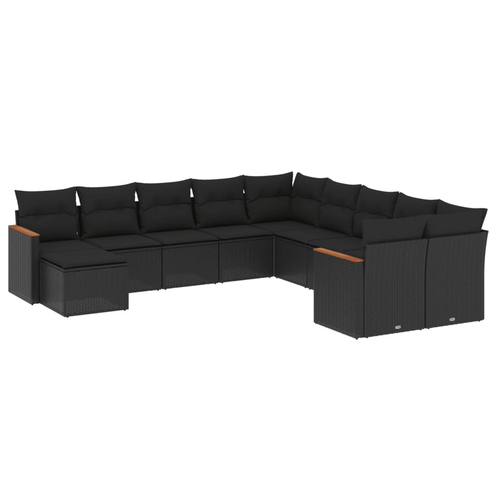 11 részes fekete polyrattan kerti ülőgarnitúra párnákkal (3258968)