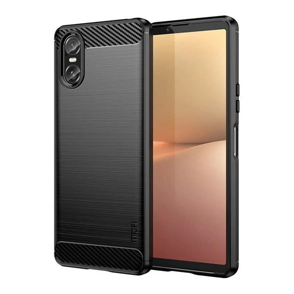 Mofi szilikon telefonvédő (ütésállóság, légpárnás sarok, szálcsiszolt, karbon minta) FEKETE Sony Xperia 10 VI (GP-157873)