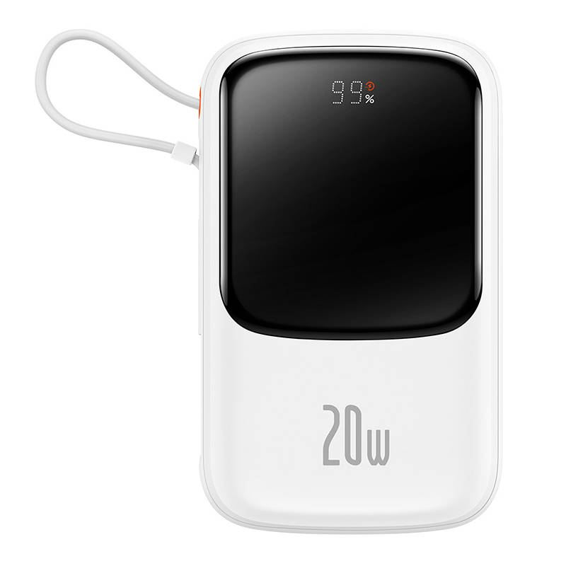 Baseus Qpow Pro Powerbank USB-C kábellel USB-C 2xUSB 10000mAh 20W fehér (PPQD060002) (PPQD060002)