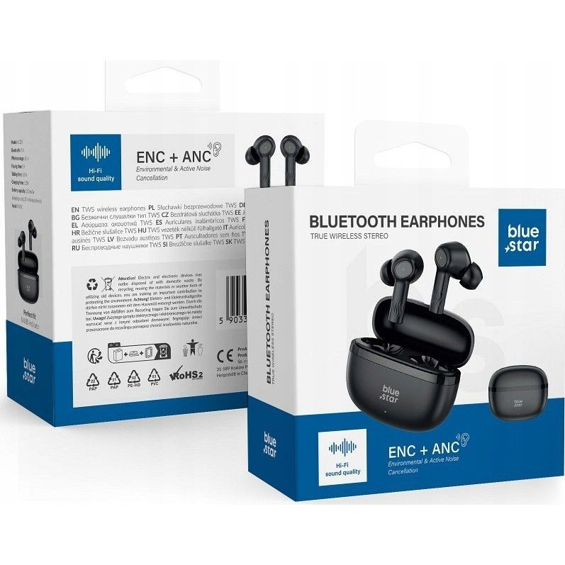 Blue Star AC20E TWS Bluetooth Vezeték Nélküli Fülhallgató ANC+ENC-Fekete ( )