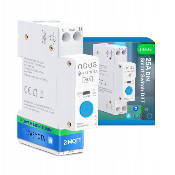 NOUS D3T DIN-sín kompatibilis Wi-Fi-s relémodul 25A